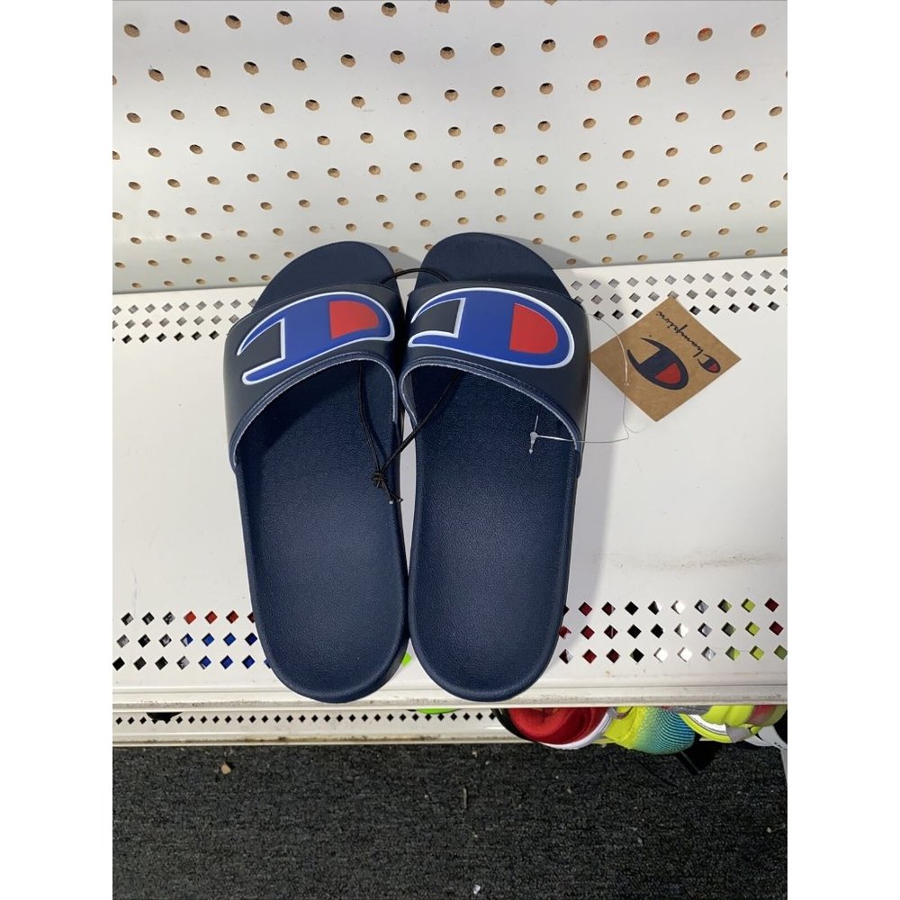 Champion IPO Mens Rubber Sport Sandals Slides Flip Flops Size 10 Navy Blue Logo - Picture 2 of 4